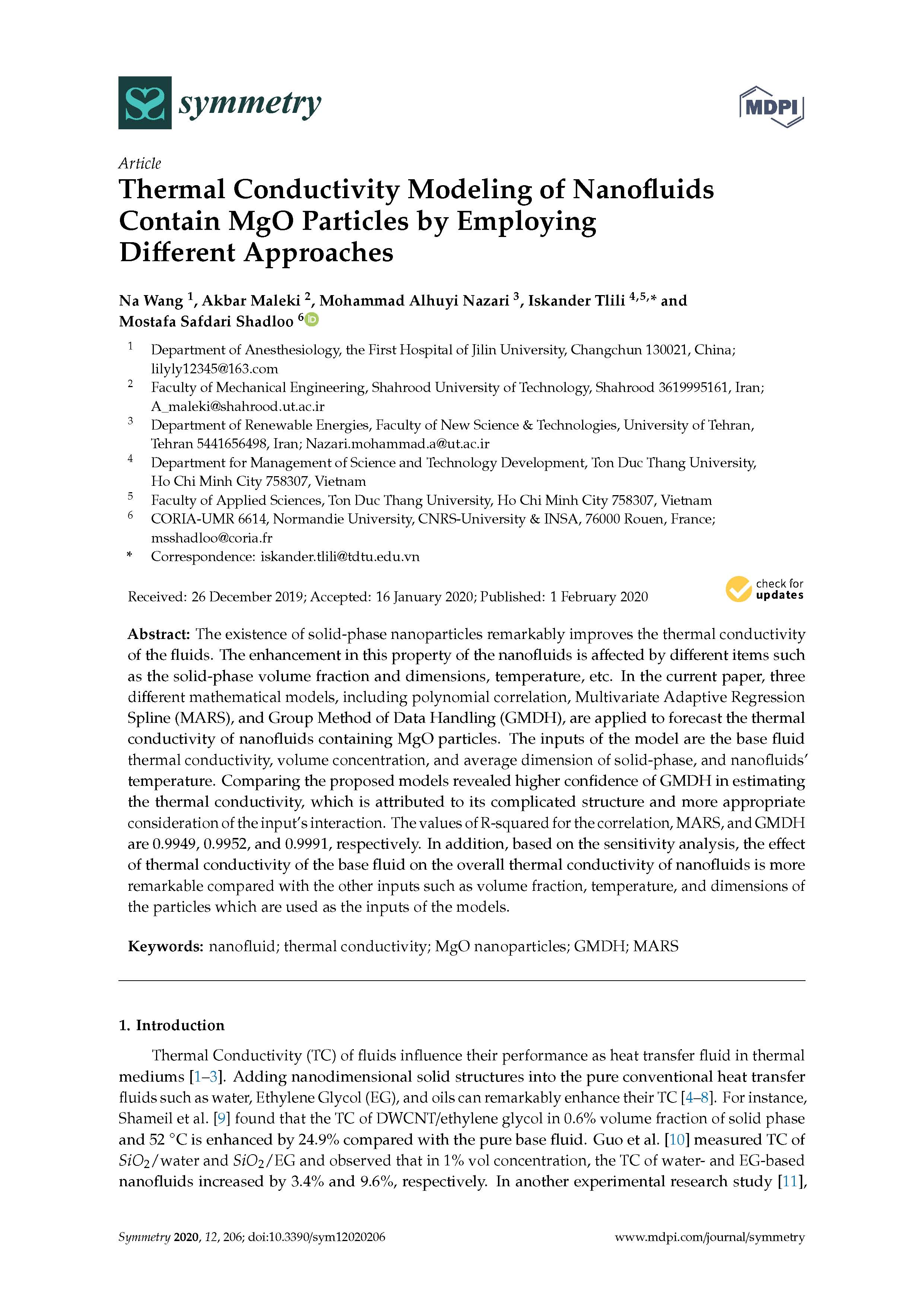 Thermal Conductivity Modeling of Nanofluids Contain MgO Particles by Employing Different Approaches