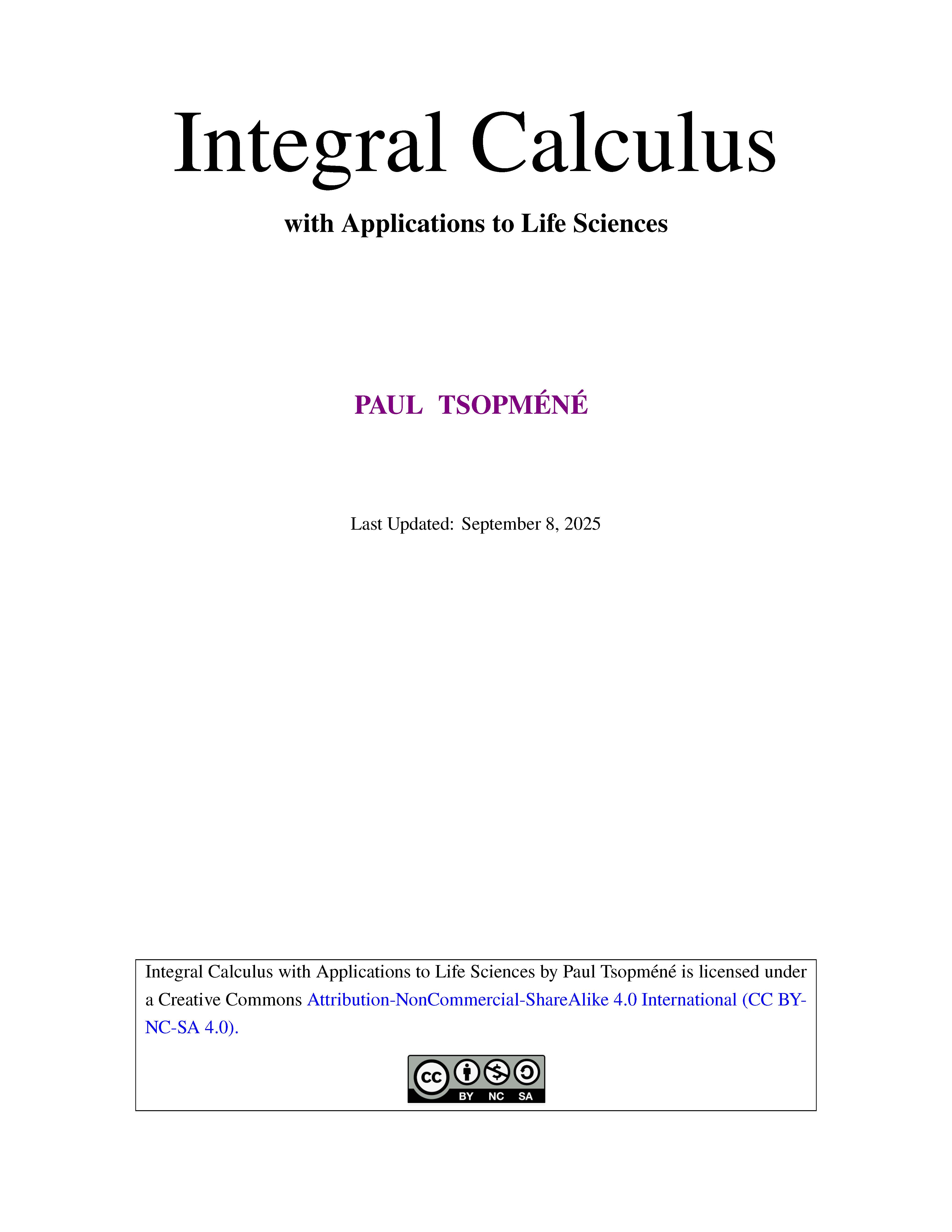 Integral Calculus with Applications to Life Sciences